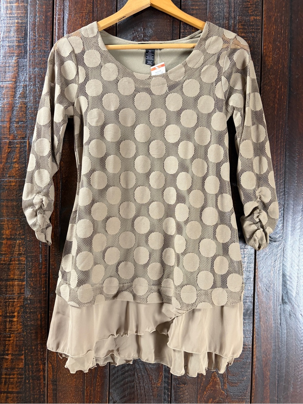 Style & Co. 3/4 Sleeve Mesh Polka Dot Tunic, NWT XS